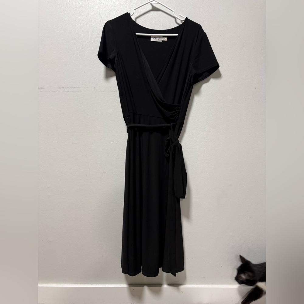 Eliza J Black Midi Wrap Dress - Picture 6 of 7
